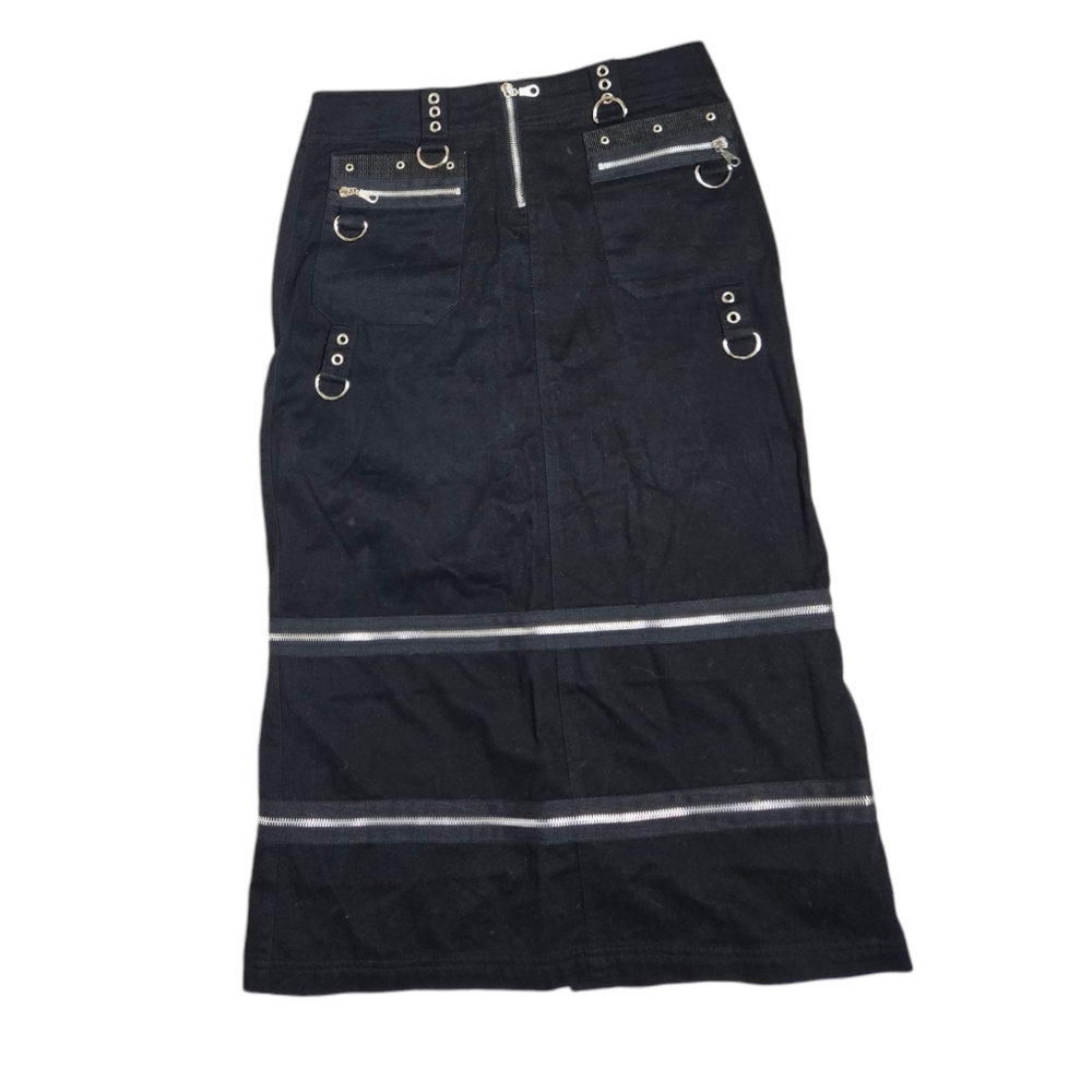 Y2K Vintage‎ mall goth punk alt black zipper adjustable length maxi skirt XS